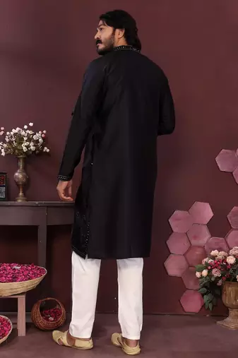 Black smart silk embroidery party wear kurta and payjama