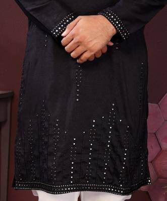 Black smart silk embroidery party wear kurta and payjama 5