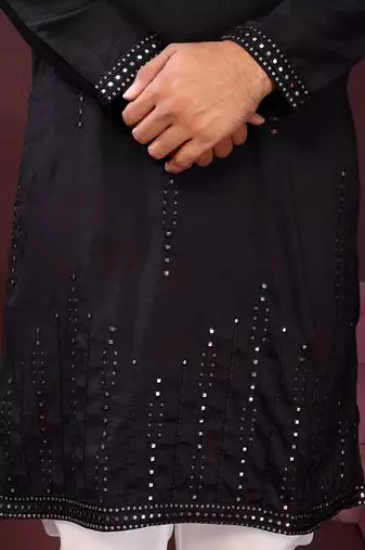 Black smart silk embroidery party wear kurta and payjama