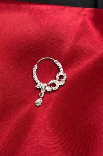 bridal cz stone nath, indian wedding nose ring