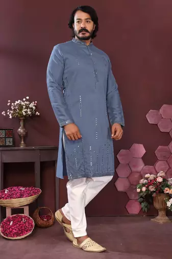 Grey smart silk embroidery party wear kurta and payjama