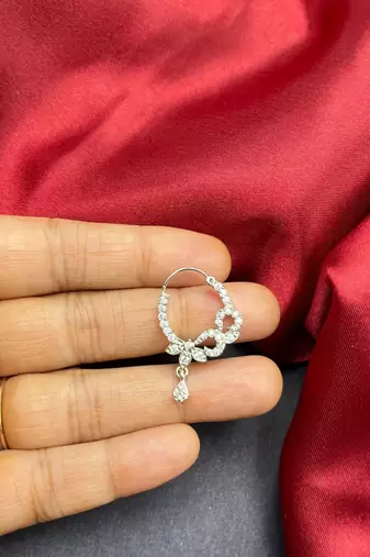 bridal cz stone nath, indian wedding nose ring