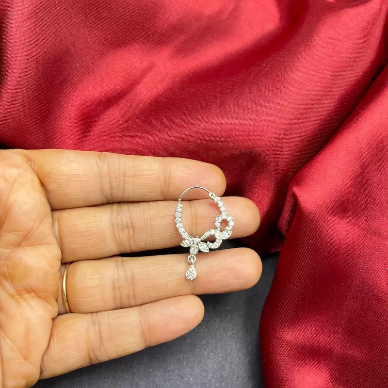 bridal cz stone nath, indian wedding nose ring