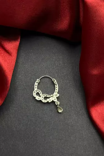 bridal cz stone nath, indian wedding nose ring