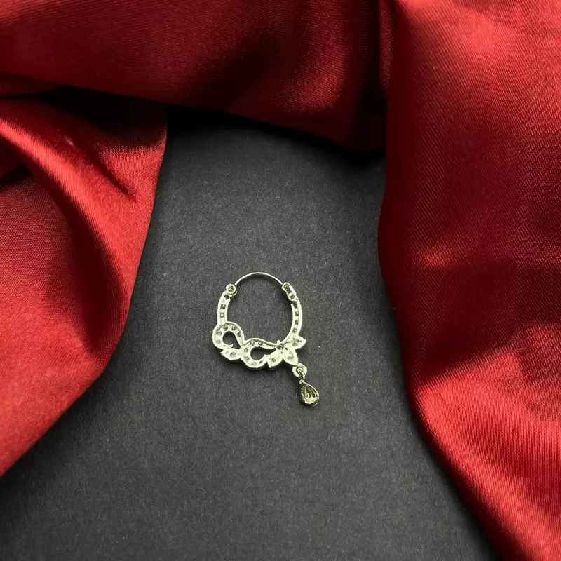 bridal cz stone nath, indian wedding nose ring