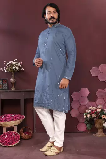 Grey smart silk embroidery party wear kurta and payjama