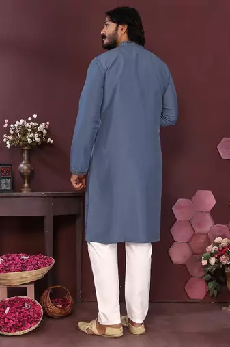Grey smart silk embroidery party wear kurta and payjama