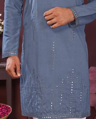 Grey smart silk embroidery party wear kurta and payjama 5