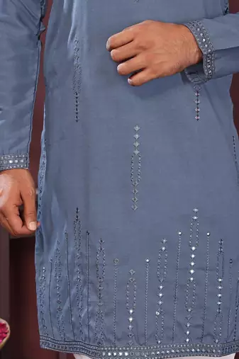 Grey smart silk embroidery party wear kurta and payjama