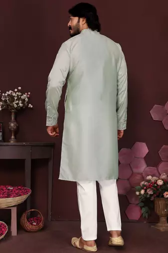 Green smart silk embroidery party wear kurta and payjama