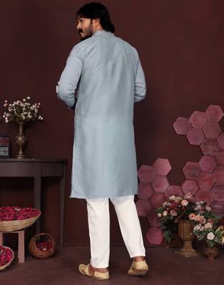 Grey smart silk embroidery party wear kurta and payjama 4
