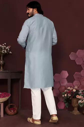 Grey smart silk embroidery party wear kurta and payjama