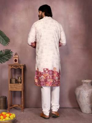 Maroon kahdi cotton embroidery print party wear kurta and payjama 5