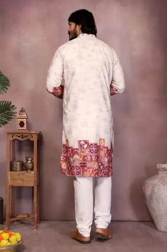 Maroon kahdi cotton embroidery print party wear kurta and payjama