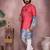 Red kahdi cotton embroidery print party wear kurta and payjama
