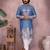 Blue kahdi cotton embroidery print party wear kurta and payjama