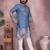 Blue kahdi cotton embroidery print party wear kurta and payjama