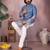 Blue kahdi cotton embroidery print party wear kurta and payjama