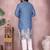 Blue kahdi cotton embroidery print party wear kurta and payjama