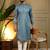 Blue kahdi cotton embroidery print party wear kurta and payjama