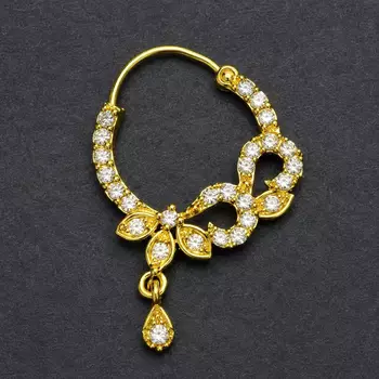 gold plated floral cz stone bridal nath hoop 1
