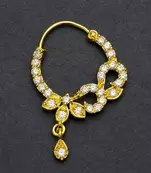 gold plated floral cz stone bridal nath hoop