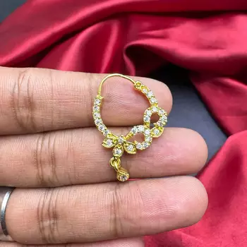gold plated floral cz stone bridal nath hoop 2
