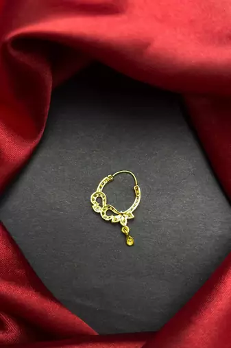 gold plated floral cz stone bridal nath hoop