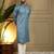 Blue kahdi cotton embroidery print party wear kurta and payjama