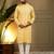 Yellow kahdi cotton embroidery print party wear kurta and payjama