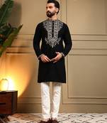 Black lachko embroidery print party wear kurta and payjama