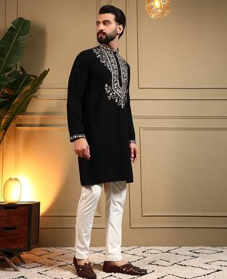 Black lachko embroidery print party wear kurta and payjama 2