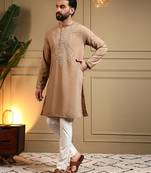 Brown lachko embroidery print party wear kurta and payjama