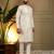Yellow heavy jecquard print party wear kurta and payjama