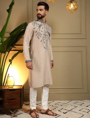Brown viscos embroidery print party wear kurta and payjama 3
