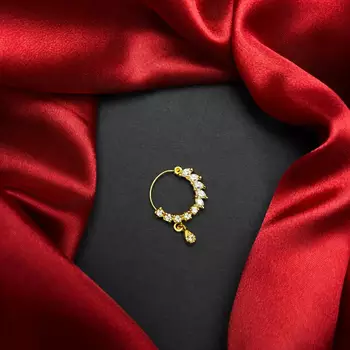 gold tone cz nath nose pin with teardrop charm 1