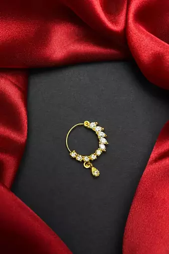gold tone cz nath nose pin with teardrop charm