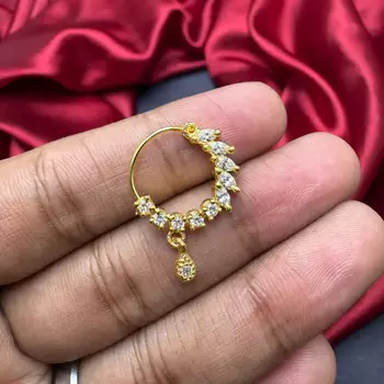 gold tone cz nath nose pin with teardrop charm 2