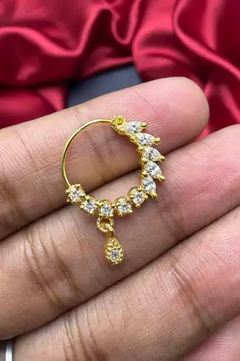 gold tone cz nath nose pin with teardrop charm