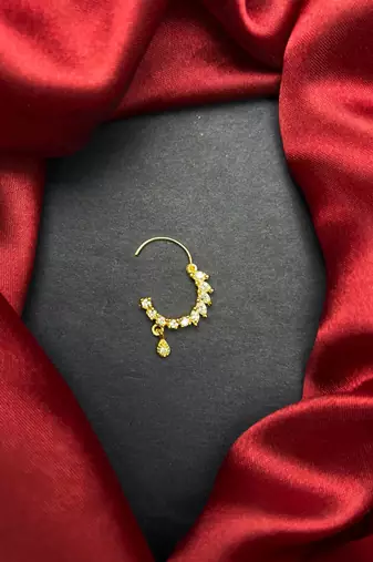 gold tone cz nath nose pin with teardrop charm