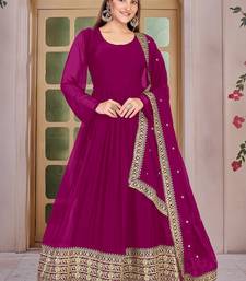 Magenta Embroidered Anarkali Gown with Gold Border & Matching Dupatta
