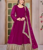Magenta Embroidered Anarkali Gown with Gold Border & Matching Dupatta