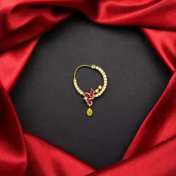 ruby floral cz nath nose ring, gold-plated 1
