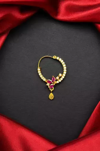 ruby floral cz nath nose ring, gold-plated
