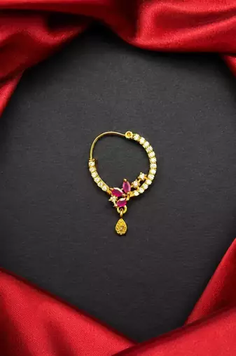ruby floral cz nath nose ring, gold-plated