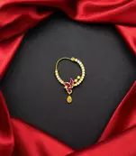 ruby floral cz nath nose ring, gold-plated