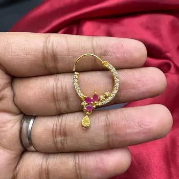 ruby floral cz nath nose ring, gold-plated 2