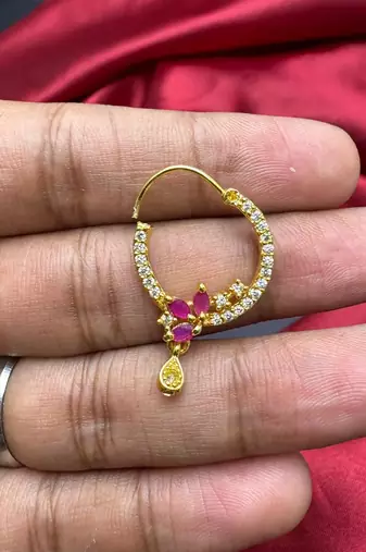 ruby floral cz nath nose ring, gold-plated