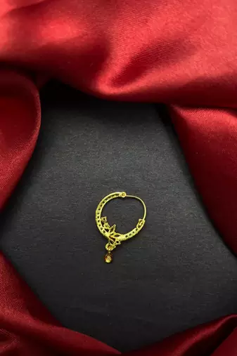 ruby floral cz nath nose ring, gold-plated