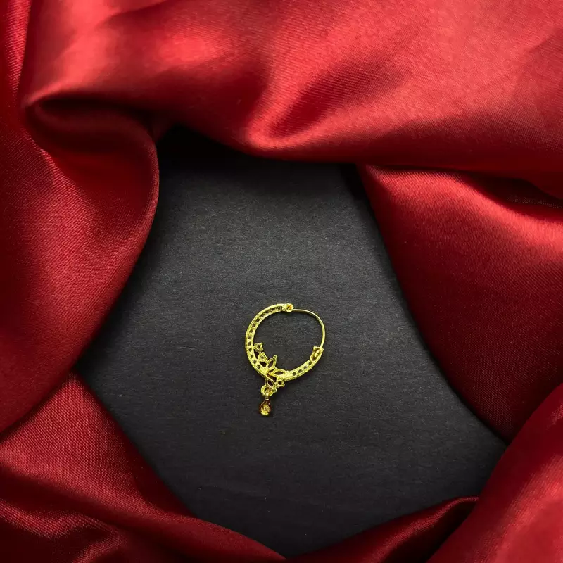 ruby floral cz nath nose ring, gold-plated